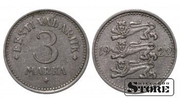 Эстония, 3 марки, 1922. год, Медно-никелевый сплав