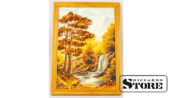 Янтарная картина, Пейзаж с водопадом, 32,5 x 23,5 см