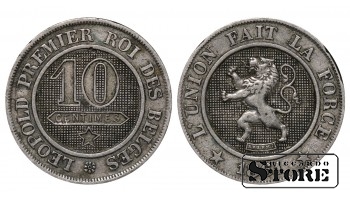 Бельгия, 10 сантимов, 1861, Медно-никелевый сплав