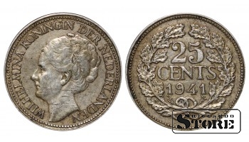 Нидерланды, 25 центов, 1941, серебро