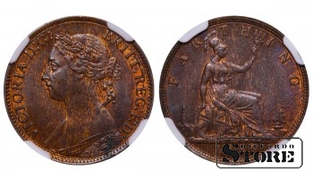 Suurbritannia, 1 farthing, 1886. aasta, pronks, NGC, MS 63 BN