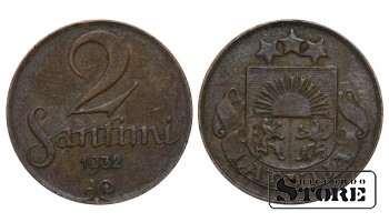 1932 Latvia Coin Bronze Coinage Rare 2 santimi KM# 2 #LV3772