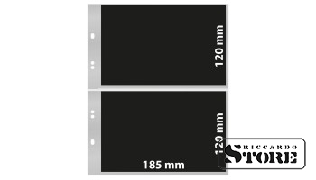 Universalūs numizmatikos lapai Multi Collect sistemoje su 2 langeliais (185 x 120 mm), permatomi su juodu įdėklu. Pakuotėje 10 lapų.