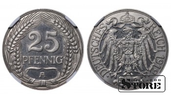 Vācija, 25 pfennigu, 1912. gads, A, niķelis, NGC PF 66