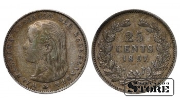 Нидерланды, 25 центов, 1897, серебро