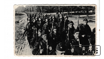 Старинная открытка "По пути в лагеря" CSA35