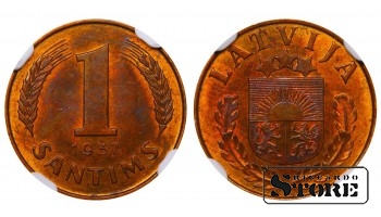 Latvija, 1 santīms, 1937 m., bronza, NGC MS 63 RB