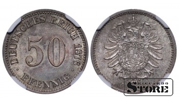 Vācija, 50 pfeningi, 1876. gads, sudrabs, NGC MS 64