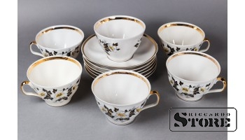 Фарфор , 6 кружечен и тарелок  , Рига, Рижская фарфоровая фабрика