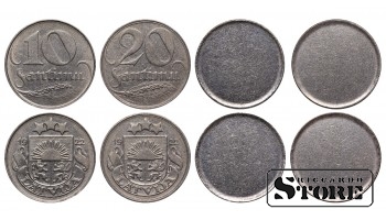 Latvia. Lot of 4 pcs. 10 & 20 Santimi 1922 + 2 Planchet - 19 mm & 23 mm.