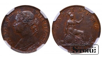 United Kingdom, 1 Farthing, 1881 year, Bronze, NGC, AU 55 BN