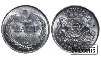 Латвия, 2 лата, 1926 год, серебро, NGC, MS 62