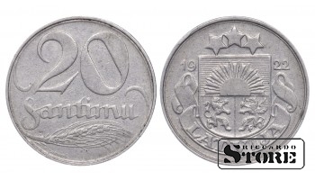 1922 Latvia First Republic (1922 - 1940) Coin Coinage Standard 20 santimu KM# 5 #LV257
