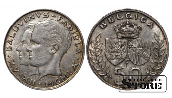 Бельгия, 50 франков, 1960, Свадьба короля Бодуэна и доны Фабиолы де Мора и Арагон , серебро