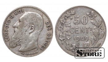Бельгия, 50 центов, 1909, серебро