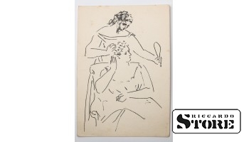 Vintage card Two women drawing. 20th century # NT343