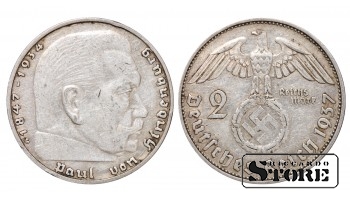 1937 Germany (Third Reich) KM# 93 , Silver 2 reichsmark G - Karlsruhe #G2115