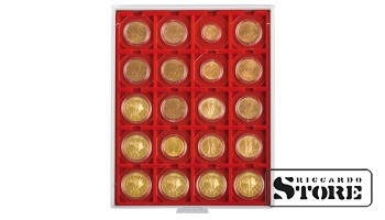 STANDARD numismaatiline karp 20 ruudukujulise lahtriga mündirakiste 50х50 mm/mündikapslite hoidmiseks