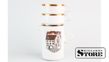 Кофейный набор "Вецрига", фарфор, Рига, Рижский фарфоровый завод, автор формы Левон Агаджанян, 70е годы, второй сорт