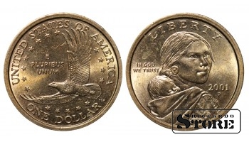 2001 USA münt, Mangaan-messing, Haruldane 1 dollarit KM# 310 #USA2519