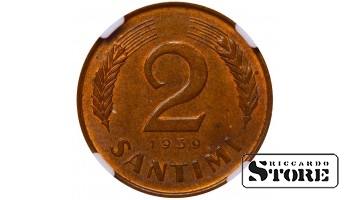 Latvija, 2 centai, 1939 m., NGC, MS 64 BN