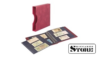 LINDNER banknote album with black interleaves and protective case — cherry red.