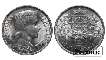 Latvija, 5 latai, 1931 metai, NGC, MS 62