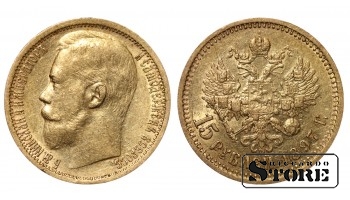 1897 Nicholas II Russia Coin Gold Coinage Rare 15 rubles Y# 65 #RI2217