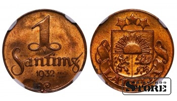Латвия, 1 сантим, 1932 год, NGC MS 64 RB