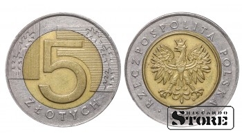 Польша, 5 злотых, 1994. год, Би-металл: центр - алюминиевая бронза, кольцо - медно-никелевый сплав