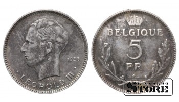Бельгия, 5 франков, 1936, никель