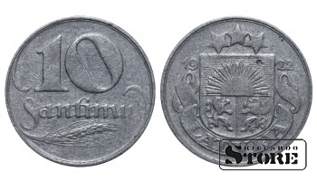 1922. gada Latvijas monēta, Niķelis 10 santīmi  KM# 4 #LV3754