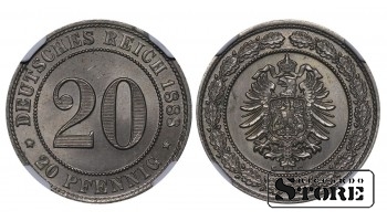 Vācija, 20 pfennigu, 1888. gads, G, vara-niķelis, NGC MS 64