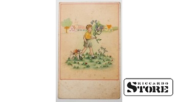 Винтажная открытка. Мальчик с цветами. 20 в. #NT301