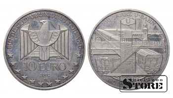 Германия, 10 евро, 2002, 100 лет Берлинскому метро, серебро