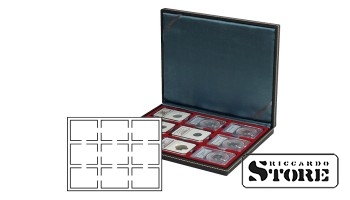 NERA M kassett tumedas punases sisus 9 USA hindamisettevõtete sertifitseeritud mündi jaoks, suurusega 63x85 mm
