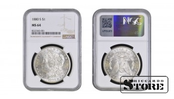 Соединенные Штаты Америки, 1 доллар, 1880 год, серебро, NGC, MS 64