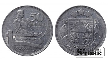 1922. gada Latvijas monēta, Niķelis 50 santīmi  KM# 6 #LV4120