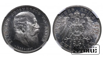 Badeni Suurhertsogiriik, 2 marka, 1907 aasta, Friedrich I surm, NGC, PROOF DETAILS