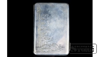 Портсигар, Серебро, 84 проба , 128 г, 10,5 x 7 см, ПРОБА , РОССИЙСКАЯ ИМПЕРИЯ CSA459