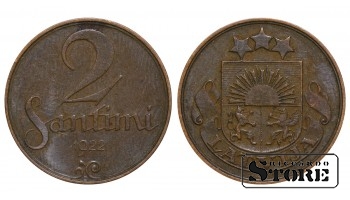 1922 Латвия Монета Бронза 2 сантима  KM# 2 #LV3780