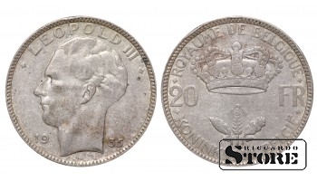 1935. gada Leopolds III Beļģija monēta, Sudrabs, 20 franku KM# 105 #BG3286