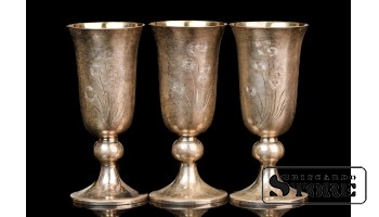 Кубки с цветочной гравировкой, серебро, 916 проба, СССР
