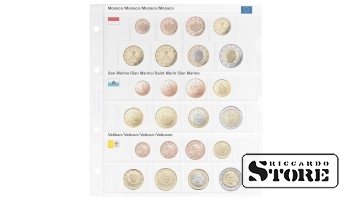Illustrated karat sheet for commemorative coins: Monaco, San Marino, Vatican.