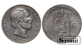 1860 William III Netherlands Coin Silver Coinage Rare 1 gulden KM# 93 #NL3257