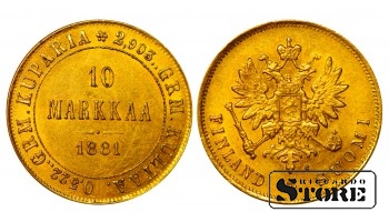1881 Nicholas II Finland Coin Gold Coinage Rare 10 markkaa KM# 8 #FIN4401
