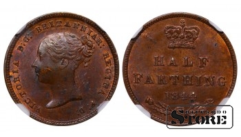 United Kingdom, ½ Farthing, 1844 year, NGC MS 62 BN