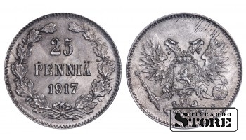 1917 Finland Emperor Nicholas II (1895 - 1917) Coin Coinage Standard 25 pennia KM#6 #F375