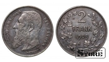 Бельгия, 2 франка, 1909, серебро