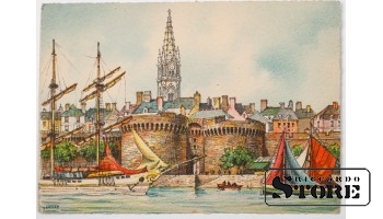 Vintage postcard View of the city embankment. 20th century # NT282